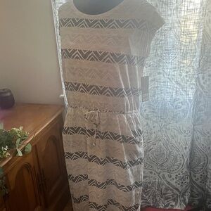 Sonoma Beige and Black Patterned Midi Dress